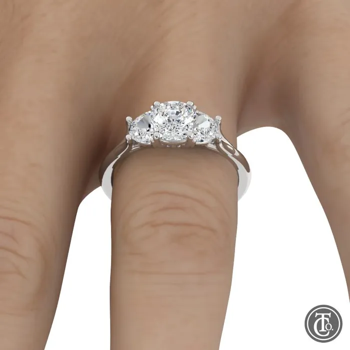 Thollot Co Rings Three Stone SemiMount Engagement Ring with Half Moon Diamond Accents Thollot Co Rings Three Stone SemiMount Engagement Ring with Half Moon Diamond Accents