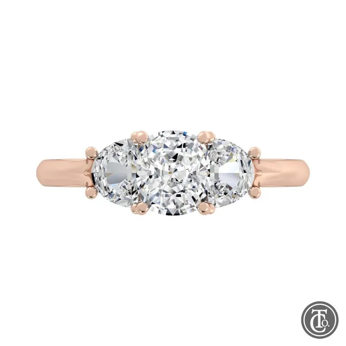Thollot Co Rings Three Stone SemiMount Engagement Ring with Half Moon Diamond Accents Thollot Co Rings Three Stone SemiMount Engagement Ring with Half Moon Diamond Accents