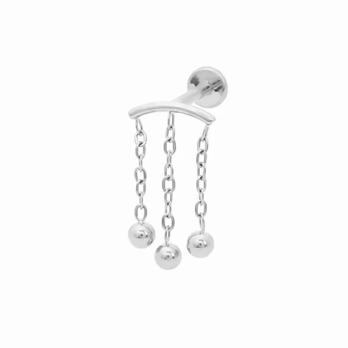 Titanium Curved Bar with 3 Balls Dangle Top Flat Back Stud Earrings Glitters Earrings Titanium Curved Bar with 3 Balls Dangle Top Flat Back Stud Earrings Glitters Earrings