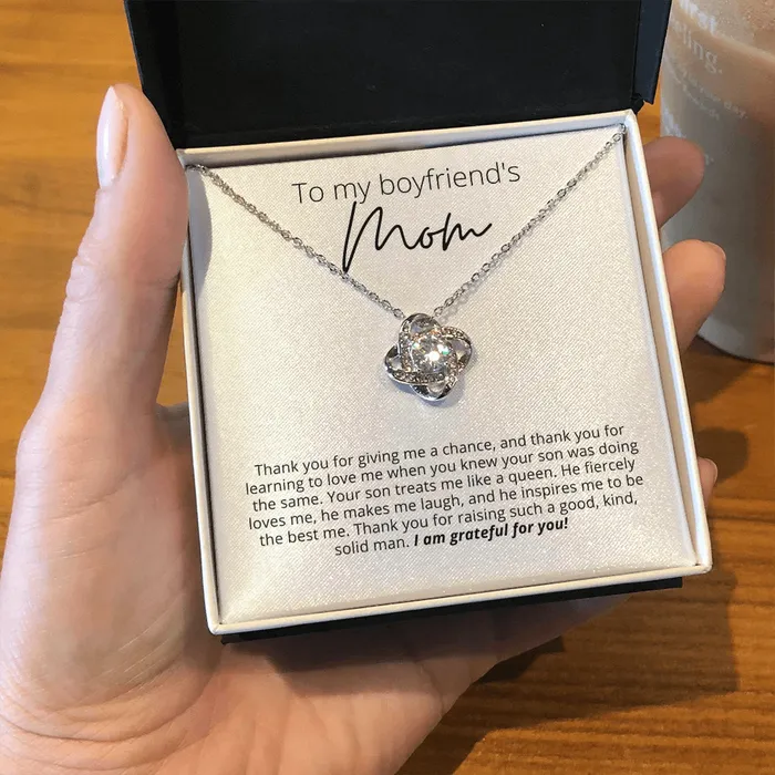 To My Boyfriends Mom Thank You for Raising a Solid Man Knot Pendant Necklace For Your Boyfriends Mom ShineOn Fulfillment Necklaces