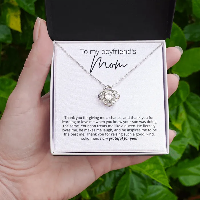 To My Boyfriends Mom Thank You for Raising a Solid Man Knot Pendant Necklace For Your Boyfriends Mom ShineOn Fulfillment Necklaces