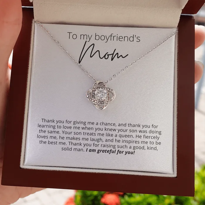 To My Boyfriends Mom Thank You for Raising a Solid Man Knot Pendant Necklace For Your Boyfriends Mom ShineOn Fulfillment Necklaces