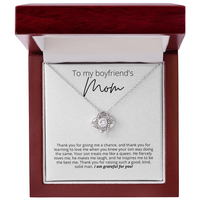 To My Boyfriends Mom Thank You for Raising a Solid Man Knot Pendant Necklace For Your Boyfriends Mom ShineOn Fulfillment Necklaces