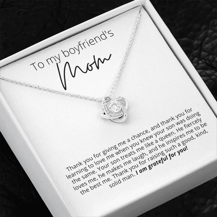 To My Boyfriends Mom Thank You for Raising a Solid Man Knot Pendant Necklace For Your Boyfriends Mom ShineOn Fulfillment Necklaces