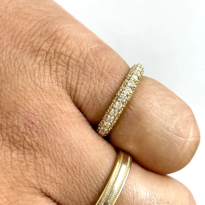 Triple Row Almost Eternity Pave Ring 103 ct Diamonds in Yellow Gold Beauvince Rings