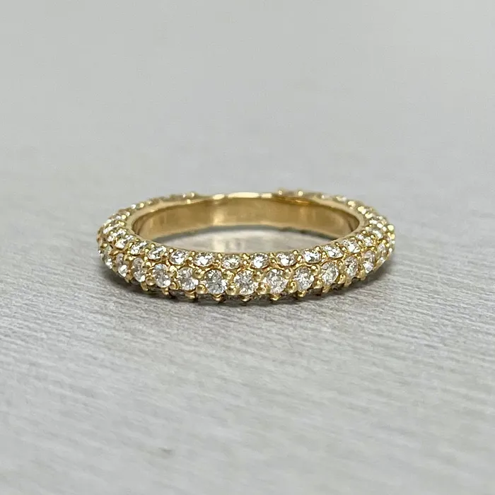 Triple Row Almost Eternity Pave Ring 103 ct Diamonds in Yellow Gold Beauvince Rings