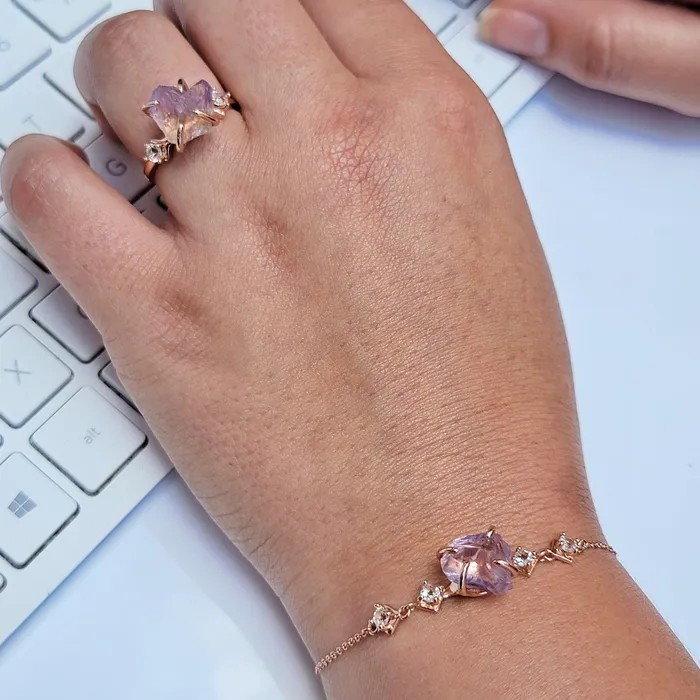 Uniquelan Jewelry Bracelets Raw Ametrine Chain Bracelet