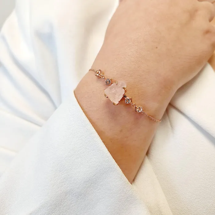 Uniquelan Jewelry Bracelets Raw Morganite Chain Bracelet