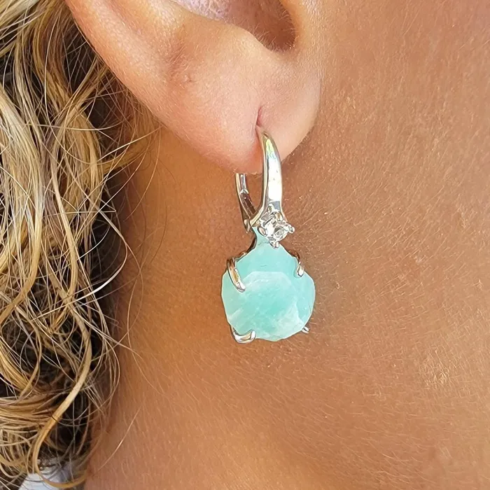 Uniquelan Jewelry Earrings Raw Amazonite Drop Earrings