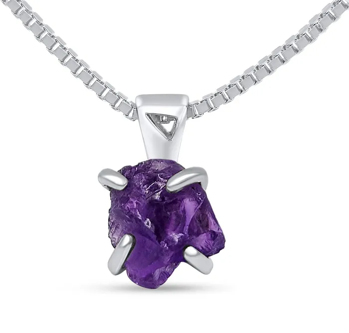 Uniquelan Jewelry Necklaces Raw Amethyst Crystal Pendant Necklace