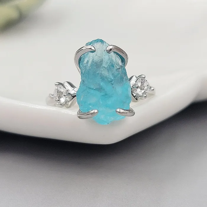Uniquelan Jewelry Raw Apatite Statement Ring Rings