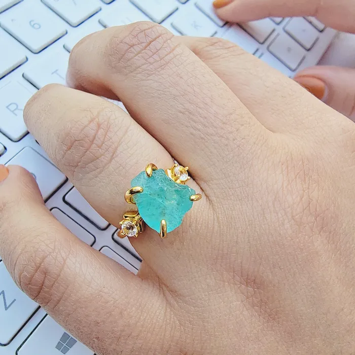 Uniquelan Jewelry Raw Apatite Statement Ring Rings