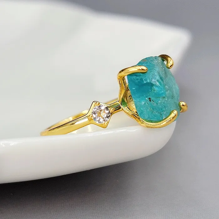 Uniquelan Jewelry Raw Apatite Statement Ring Rings