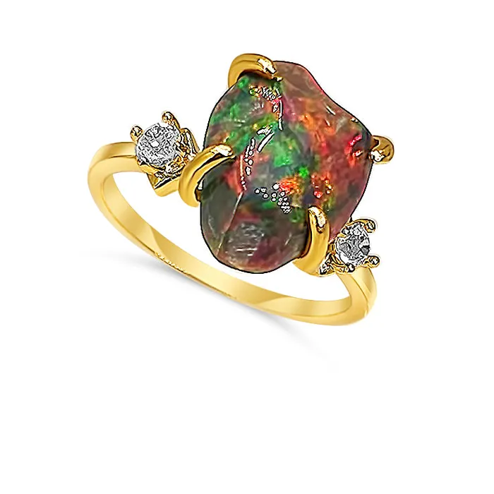 Uniquelan Jewelry Raw Black Opal Stone Ring Rings