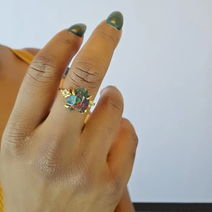 Uniquelan Jewelry Raw Black Opal Stone Ring Rings