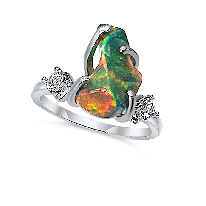 Uniquelan Jewelry Raw Black Opal Stone Ring Rings