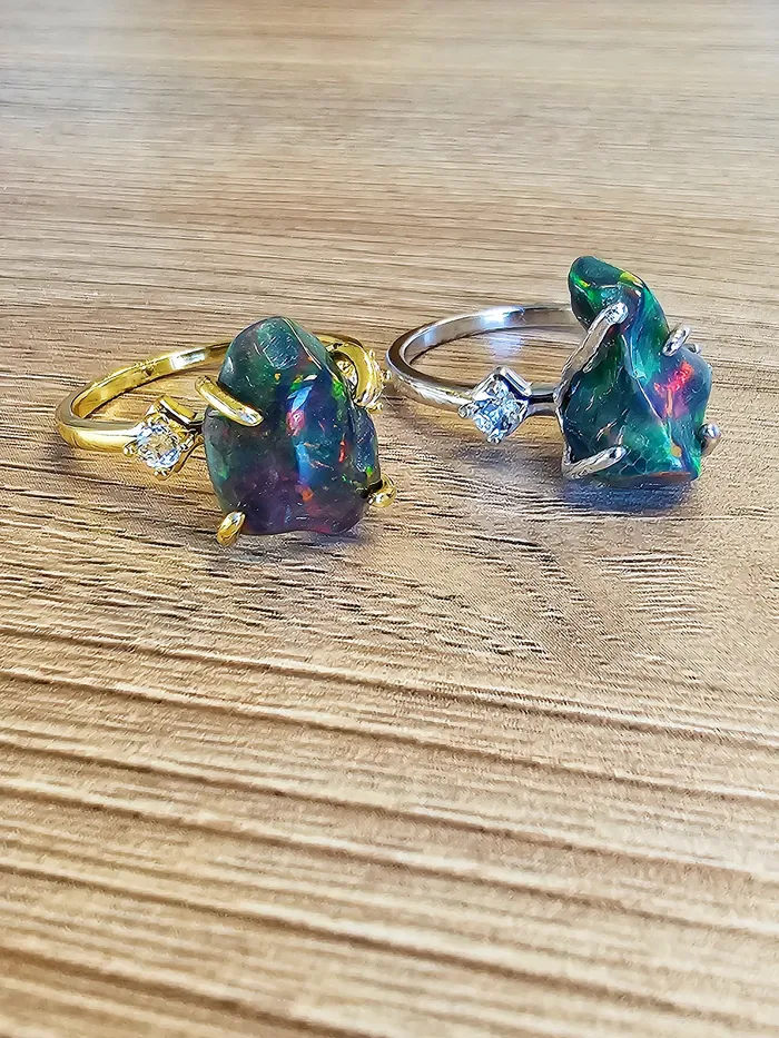 Uniquelan Jewelry Raw Black Opal Stone Ring Rings