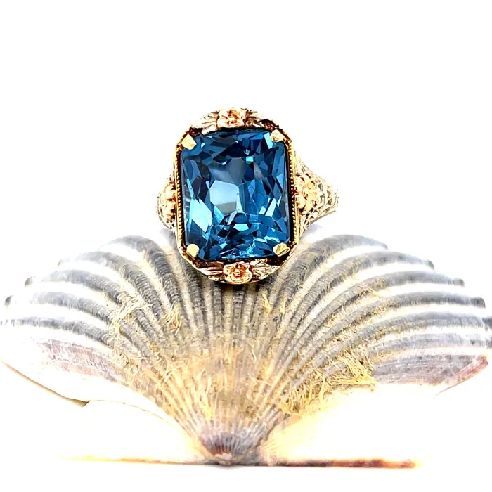 Vintage 1930s LabGrown Spinel 14K White Gold Ring With Rose Yellow Gold Accents Vintage Magnality Rings