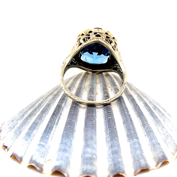 Vintage 1930s LabGrown Spinel 14K White Gold Ring With Rose Yellow Gold Accents Vintage Magnality Rings