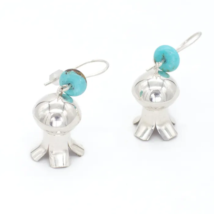 Vintage Sterling Silver Turquoise Pom Blossom Earrings Hallmark Unknown Crown Jewels Coin Earrings