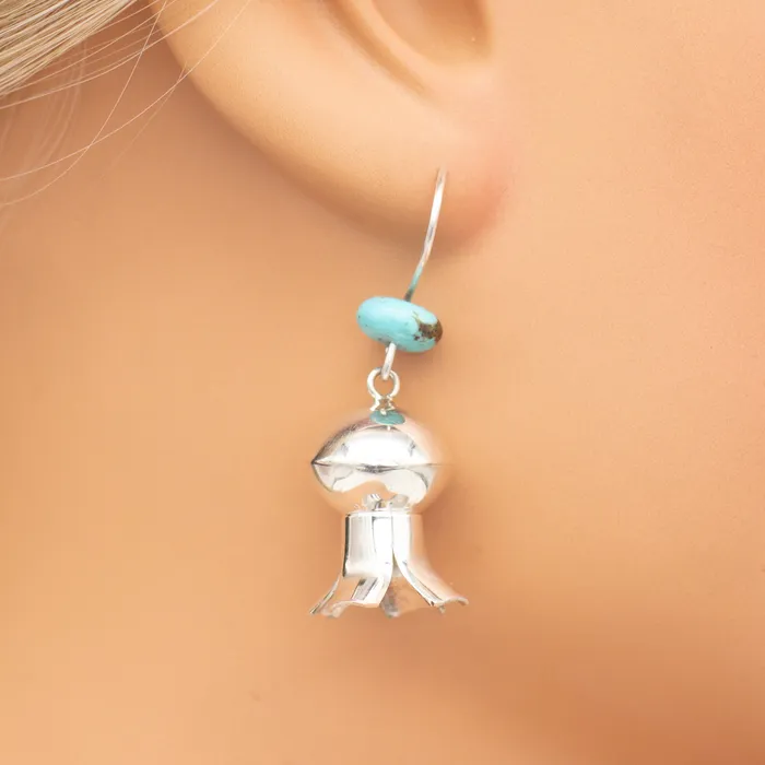 Vintage Sterling Silver Turquoise Pom Blossom Earrings Hallmark Unknown Crown Jewels Coin Earrings