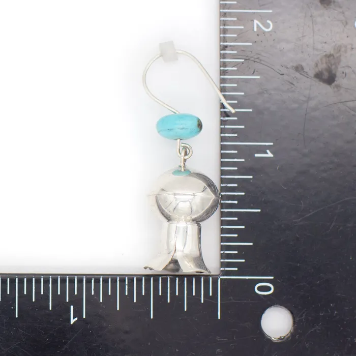 Vintage Sterling Silver Turquoise Pom Blossom Earrings Hallmark Unknown Crown Jewels Coin Earrings