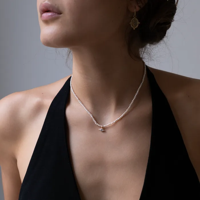 Vivien Frank Designs Necklaces White Pearl Evil eye necklace