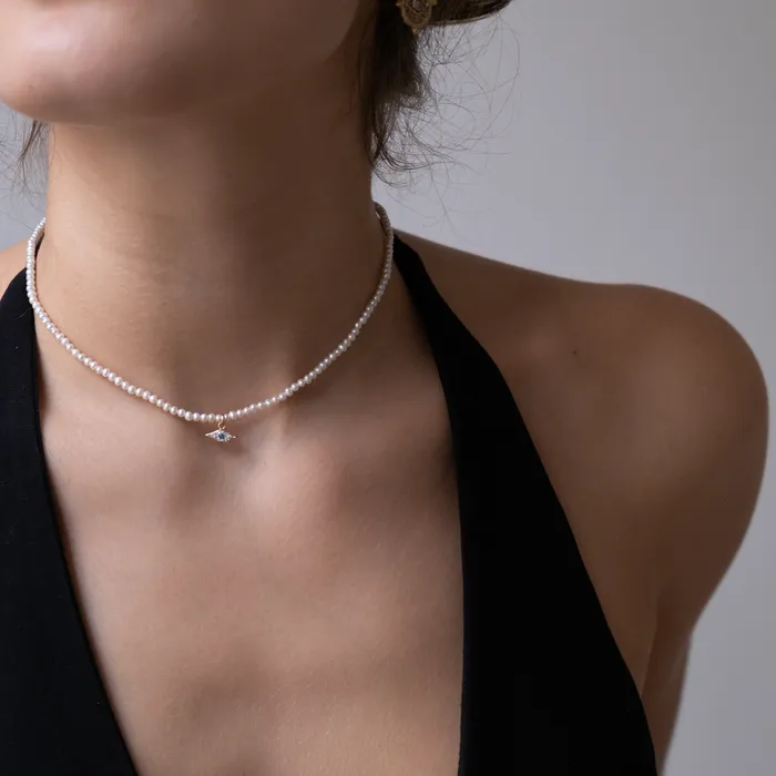 Vivien Frank Designs Necklaces White Pearl Evil eye necklace