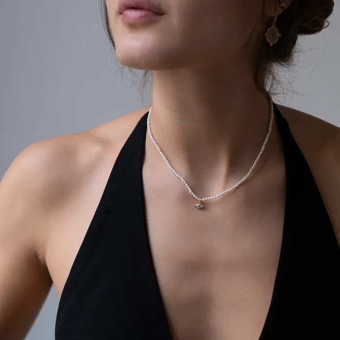 Vivien Frank Designs Necklaces White Pearl Evil eye necklace