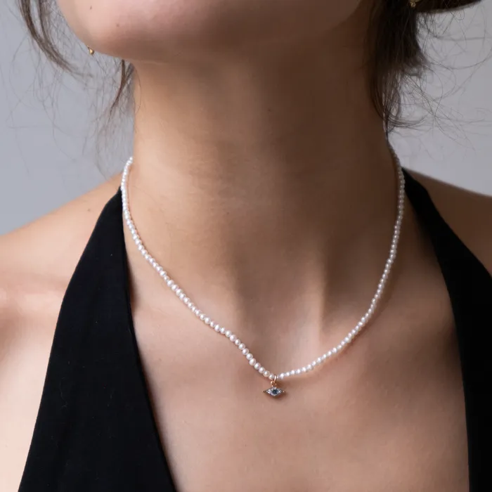 Vivien Frank Designs Necklaces White Pearl Evil eye necklace