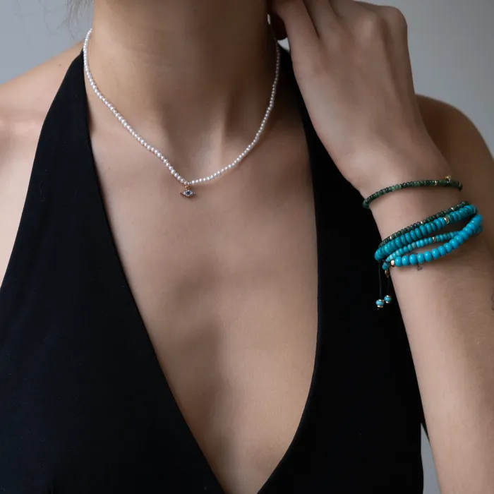 Vivien Frank Designs Necklaces White Pearl Evil eye necklace