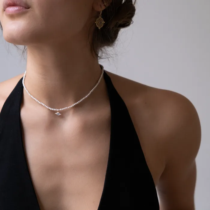 Vivien Frank Designs Necklaces White Pearl Evil eye necklace