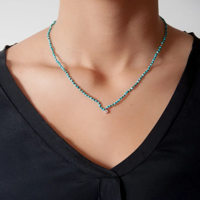 Vivien Frank Designs Turquoise knotted bead Necklace 14k gold Necklaces