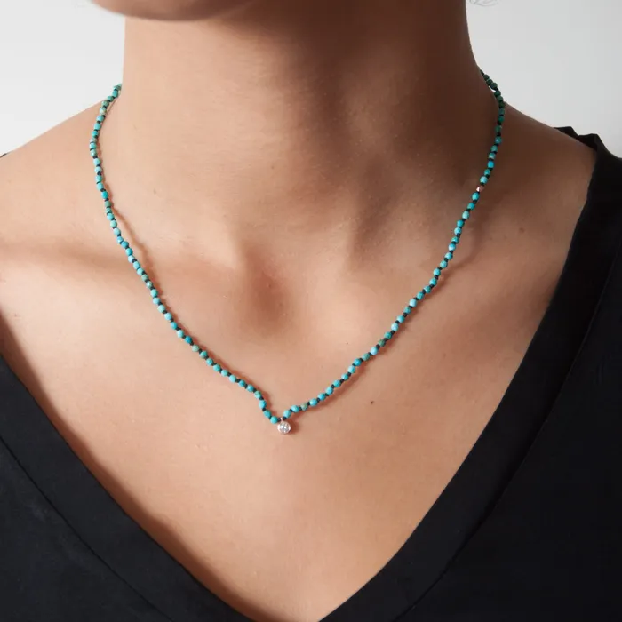 Vivien Frank Designs Turquoise knotted bead Necklace 14k gold Necklaces