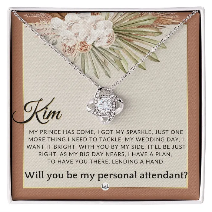 Wedding Personal Attendant Proposal Custom Name Wedding Helper Wedding Party Gift Idea Terracotta Rust And Gold Wedding Theme ShineOn Fulfillment Necklaces
