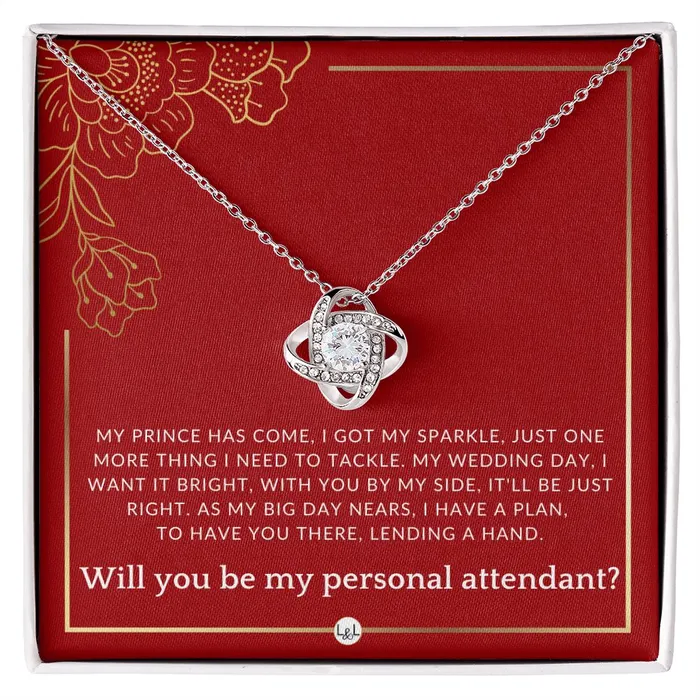 Wedding Personal Attendant Proposal Will You Be My Helper Bridal Concierge Lady in Waiting Necklace Red and Gold Wedding Theme ShineOn Fulfillment Necklaces