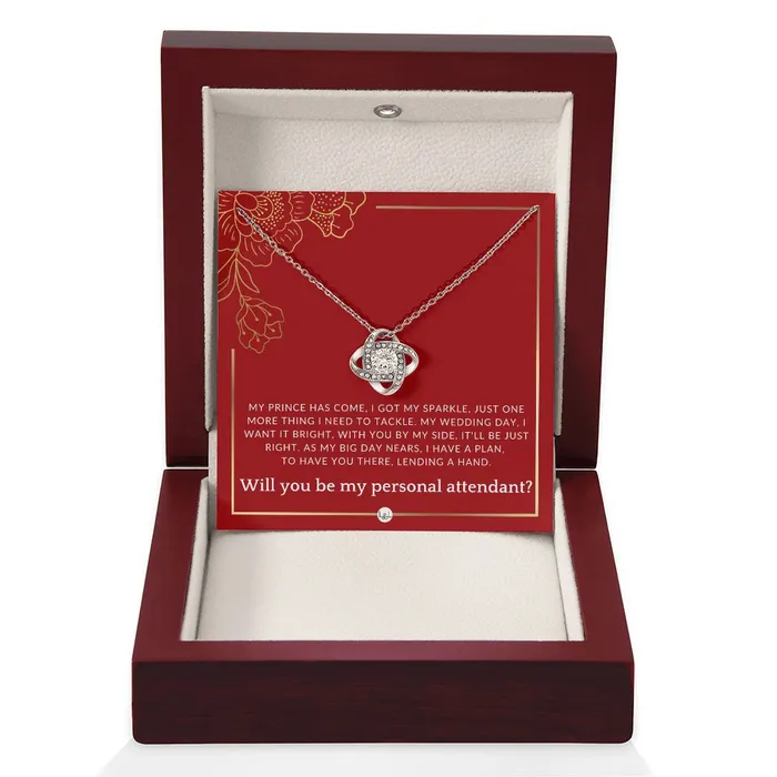 Wedding Personal Attendant Proposal Will You Be My Helper Bridal Concierge Lady in Waiting Necklace Red and Gold Wedding Theme ShineOn Fulfillment Necklaces