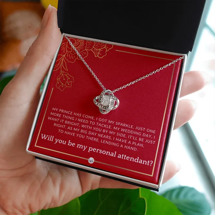 Wedding Personal Attendant Proposal Will You Be My Helper Bridal Concierge Lady in Waiting Necklace Red and Gold Wedding Theme ShineOn Fulfillment Necklaces