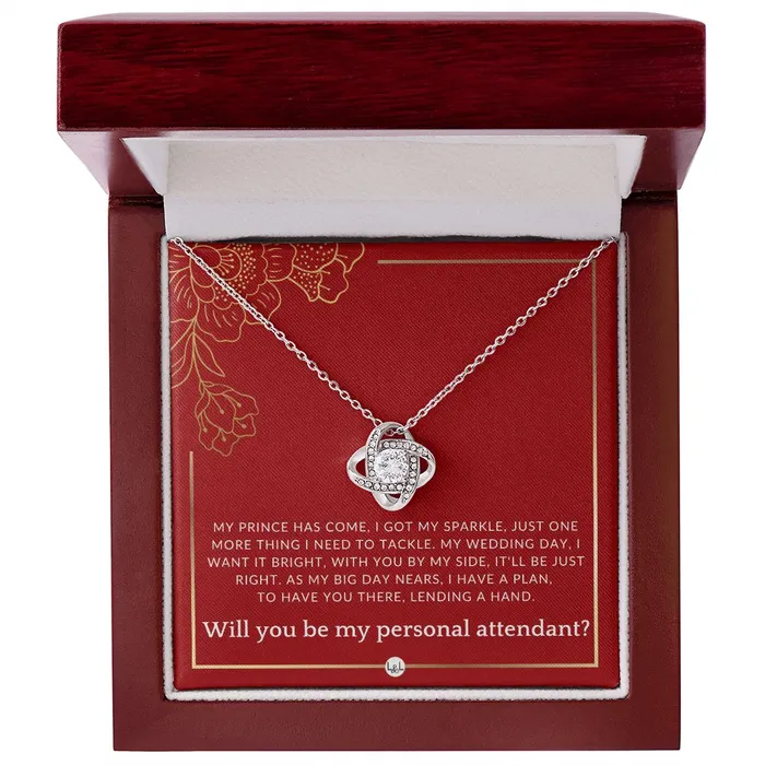 Wedding Personal Attendant Proposal Will You Be My Helper Bridal Concierge Lady in Waiting Necklace Red and Gold Wedding Theme ShineOn Fulfillment Necklaces