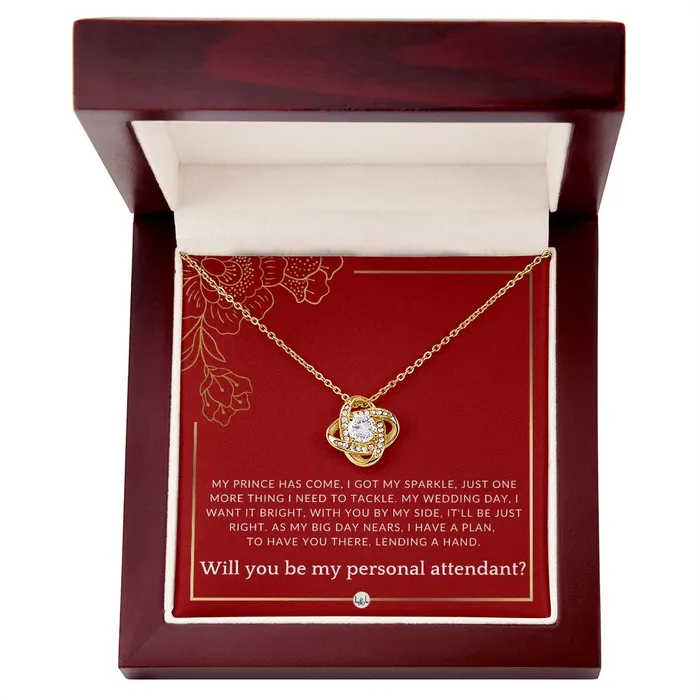 Wedding Personal Attendant Proposal Will You Be My Helper Bridal Concierge Lady in Waiting Necklace Red and Gold Wedding Theme ShineOn Fulfillment Necklaces